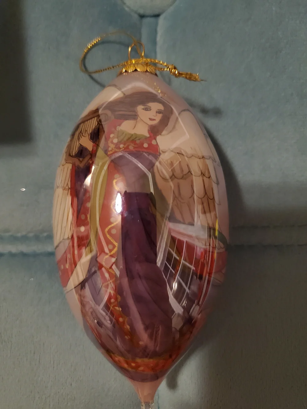 Pier 1 Li Bien Angel Christmas Ornament Hand Painted Glass Vintage